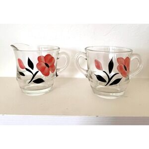 Vintage Cream and Sugar Set with Pink Painted Flowers Bartlett Collin's